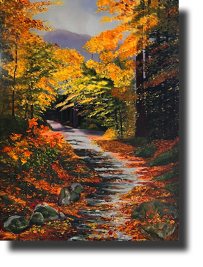 Smith, Fall Walkway, Oil on Canvas, 31h x 25w in, Framed